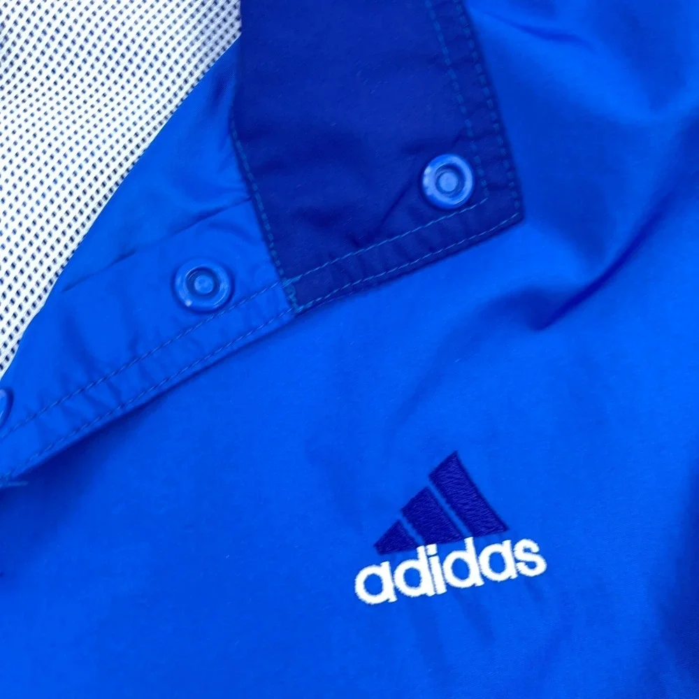Vintage Adidas Jacket Men Large Blue Pullover Windbreaker Track Suit Snap‎ T Y2K